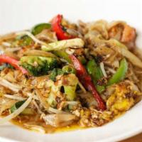 Pad Kee Mow · Medium. Stir-fried thick rice noodles with seasonal vegetables, garlic, chilies, egg,  Thai ...