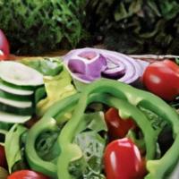 Garden Salad · Lettuce, tomato, red onions, cucumbers, green peppers, pepperoncini, choice of dressing.