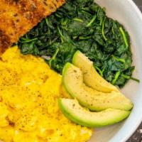 Eggs Your Way (D) · Eggs scrambled/sunny/over easy...whatever comes to mind
Sliced avocado
Sautéed spinach
Multi...