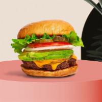 Sweet Home Avocado Burger · American beef patty cooked medium and topped with avocado, melted cheese, buttered lettuce, ...