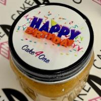 Happy Birthday Label & Candle · Birthday Label on the top lid and a single birthday candle applied to the container