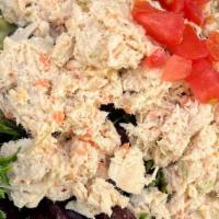 Albacore Tuna Salad · Mixed greens, tomatoes, cucumbers & our homemade tuna salad served with balsamic basil vinai...