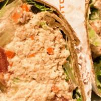 Albacore Tuna Wrap · Albacore tuna salad, romaine lettuce, tomatoes & mayo wrapped in a whole-wheat tortilla