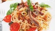 Puttanesca Pasta · Marinara arrabbiata, anchovies, Kalamata olives, and capers.