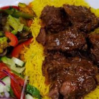 Roasted Lamb Platter · Slow, Oven Roasted Lamb served with our special sauce, basmati rice, sautéed veggies, and si...