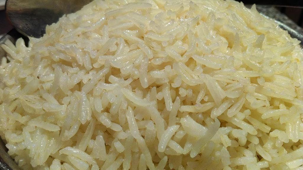 Plain Rice · Long grain white basmati rice.