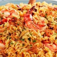 Shrimp Biryani · Shrimp and Basmati rice cooked with fresh herbs & spices
