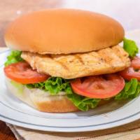 French Chicken Sandwich · Chicken, bacon, melted Cheddar or Swiss , lettuce, tomato and mayo with your choice of addit...