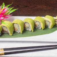 Dragon Roll · Eel and cucumber roll top with avocado.