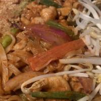 Pad Thai · Thai's best know noodle dish, Rice noodles, egg, green onions, red onions, bean sprouts and ...