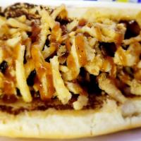 Bbq Bacon Dog · bacon-wrapped all-beef dog, with BBQ sauce, crispy onion.