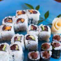 Tuna Lovers Roll Combos · Fire cracker roll (tuna, tempura bits, and spicy mayo sauce with roe inside roll), spicy tun...
