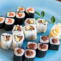 Salmon Lovers Roll Combos · Salmon roll (with scallion), spicy salmon roll, and salmon avocado roll.
