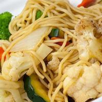 Yaki-Soba Chicken · Stir fried noodles with mixed vegetables and chicken.