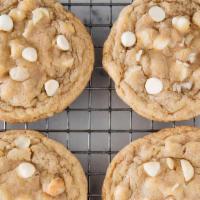 Macadamia Nut · These white chocolate macadamia nut cookies are soft-baked style. Six inches in diameter.