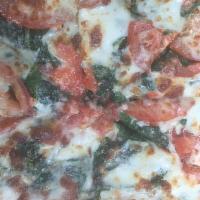 Pizza Blanca (12” Medium Pizza) (8 Slices) · Olive oil, garlic, spinach, fresh tomatoes and extra cheese.