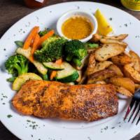 Salmon Fillet · Grilled or Blackened Salmon Fillet served with Roasted Rosemary Potatoes, Sauteed Vegetables...