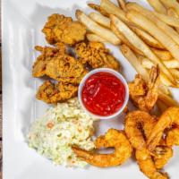 Seafood Platter · Five shrimp any style and five fried oysters, french fries and slaw (or choose all shrimp or...