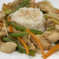 Chicken Stir-Fry · Grilled Chicken with sauteed veggies served over rice.