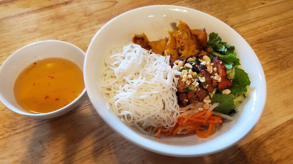 Vermicelli Bowl · With grilled pork, egg roll, and veggie.

Peanut Allergy Warning: Dish includes peanuts or other types of nuts.
