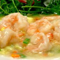 Shrimp With Lobster Sauce · Large marinated shrimp simmered in lobster sauce.