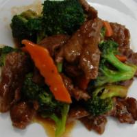Beef With Broccoli · Sliced beef sauteed with broccoli in chef's specialty brown sauce.