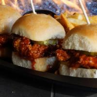 Chicken Theory Sliders  · Heat things up with these three chicken sliders brined for 8 hours and breaded then tossed i...