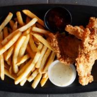 Tender Tundra · Six pieces chicken tenders breaded and fried serve with fries.