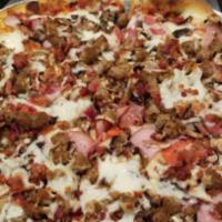 Meat Pizza (Large 16'' (10 Slices)) · Pepperoni, salami, Canadian bacon, sausage and bacon.