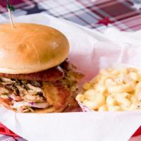 Hogzilla (Combo) · Pulled pork, sausage, bacon and coleslaw. 
Combos come with chips and drink. Chips can be su...