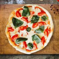 Merry Margherita Pizza · Mozzarella, fresh tomato sauce, and basil on freshly baked flatbread.