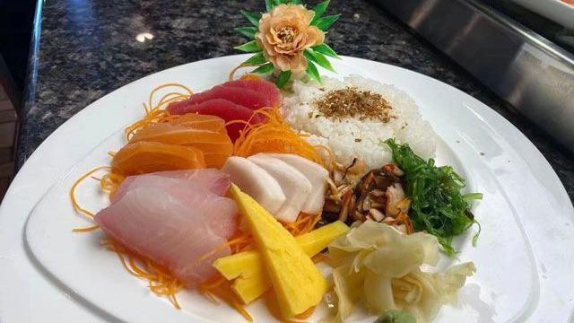 Sashimi Deluxe · 16 pieces assorted raw fish with rice. Raw fish. Consuming raw or undercooked meat, poultry, seafood, shellfish, or egg may increase your risk of foodborne illness.