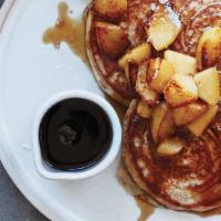 Pear & Nutella Pancakes · Two large caramelized pears and Nutella buttermilk pancakes.
