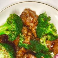 Beef With Broccoli · Served with egg roll fried rice and your choice between soup or a can of soda.