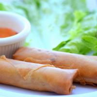 Mom'S Famous Crispy Spring Rolls (2 Rolls) · Deep-fried rolls of ground pork and spices wrapped in rice paper.
