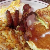 French Toast Or Pancakes With Sausages, Bacon Or Ham · 