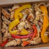 Chicken Fajita · Chicken breast, onion, and bell peppers griddled to perfection and served with refried beans...