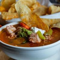 Tortilla Soup · Spicy chicken broth with shredded chicken, carrots, potatoes, squash, celery & tortilla chip...