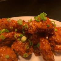 General Tso'S Chicken Wings (10 Pieces) · Deep-fried with sweet and spicy sauce. Cooked wing of a chicken coated in sauce or seasoning.