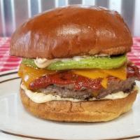 Wacapotle Burger  · Half pound Angus beef, Cheddar cheese, avocado spread, chipotle sauce in a brioche bun.