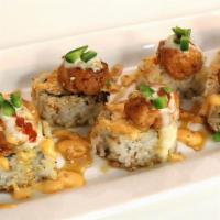 Mockingbird Roll · (In) spicy crab mix, cream cheese, avocado. (Out) spicy tuna, eel sauce, spicy mayo, wasabi ...