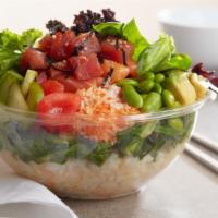 Charlie'S Bowl · Sushi rice and mixed salad, tuna and salmon, crab mix, seaweed salad, masago, cucumber, avoc...