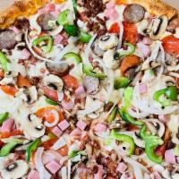 Laguna House Special Pizza · Pizza sauce, cheese, pepperoni, ham, bacon, sausage, mushroom ,olives, onions, peppers.