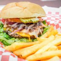 All American · We also offer all American burgers that will surely make you crave for more. 1/2 pound beef ...