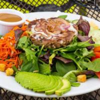Turkey Burger Salad · Our famous made daily rosemary turkey burger patty grilled to perfection and topped with car...