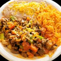 #17 Steak Ranchero Combo · Served with rice and beans. Corn or four tortillas.