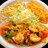 #18 Shrimp Fajitas Plate · Served with rice and beans. Corn or four tortillas.