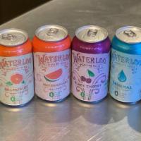 Waterloo Sparkling Water. · 12 oz Waterloo Sparkling Water Cans. Available in Lemon-Lime, Watermelon, Original, Black Ch...