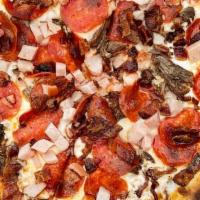 Meat Lovers · pepperoni, beef short ribs, ham, bacon, mozzarella, tomato sauce