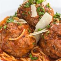 Spaghetti & Meatballs · homemade all beef meatballs
